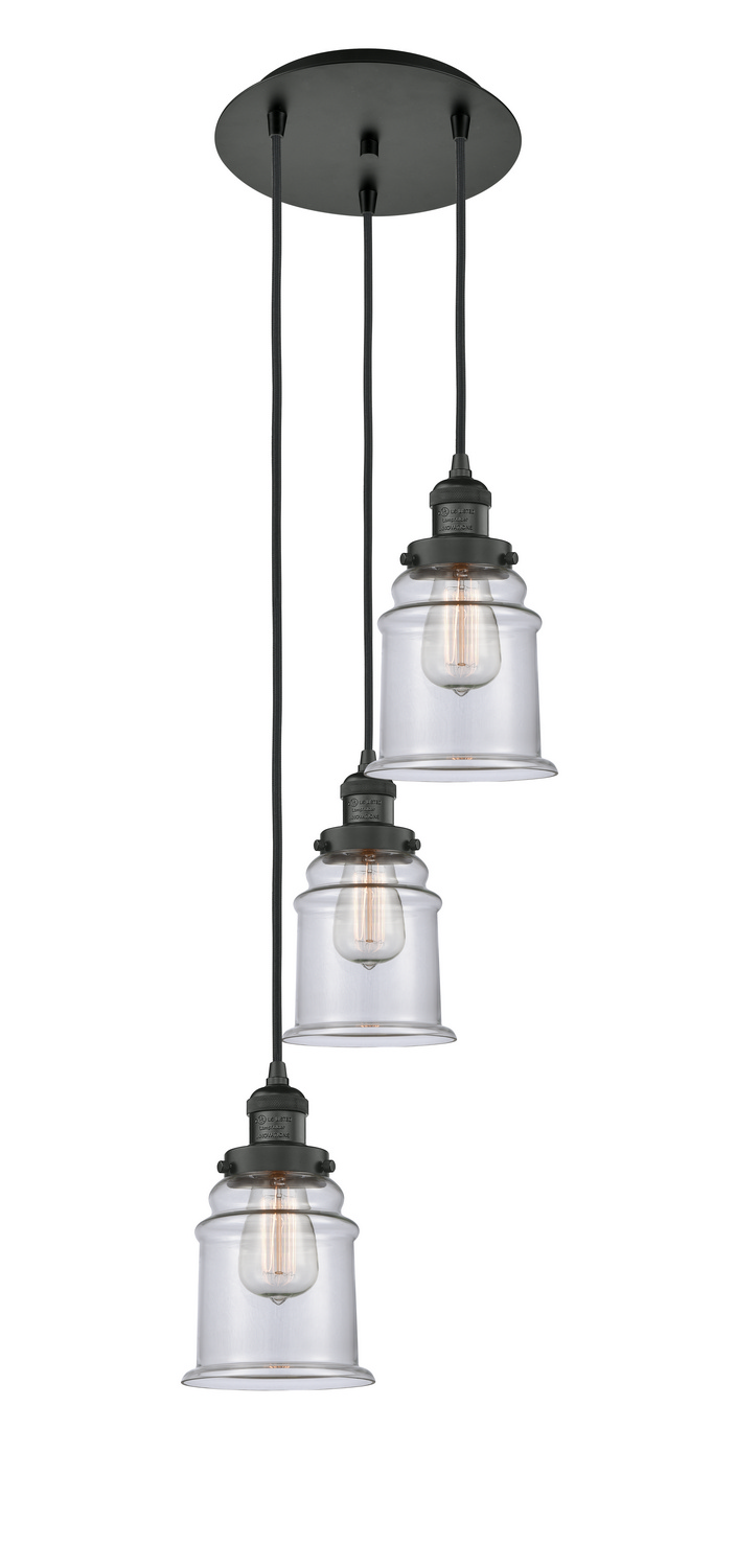 Three Light Pendant by Innovations - Franklin Restoration Collection, Matte Black Finish - 113F-3P-BK-G182