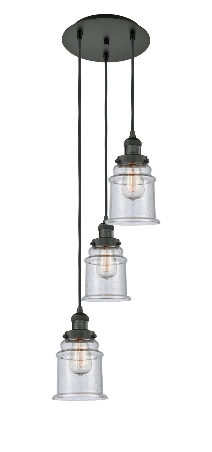 Three Light Pendant by Innovations - Franklin Restoration Collection, Matte Black Finish - 113F-3P-BK-G184