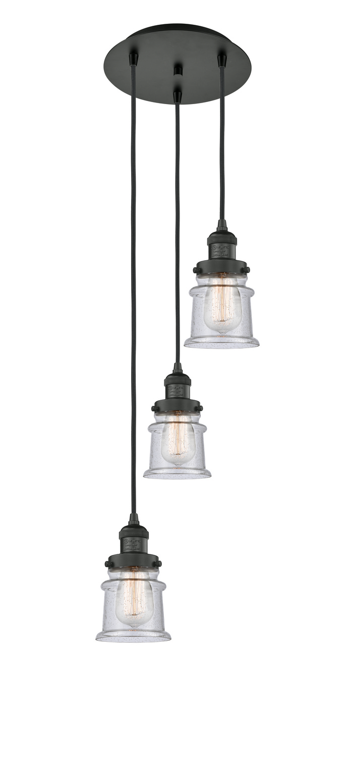 Three Light Pendant by Innovations - Franklin Restoration Collection, Matte Black Finish - 113F-3P-BK-G184S