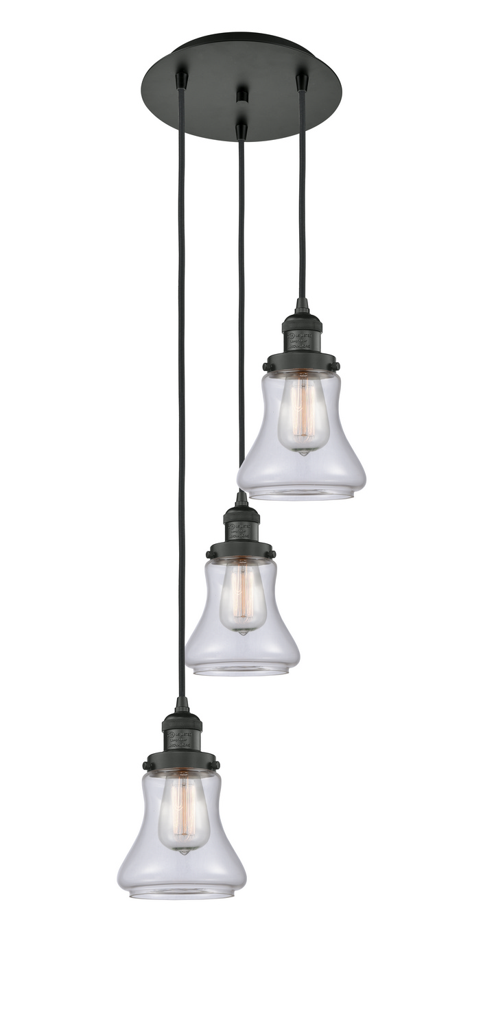 Three Light Pendant by Innovations - Franklin Restoration Collection, Matte Black Finish - 113F-3P-BK-G192