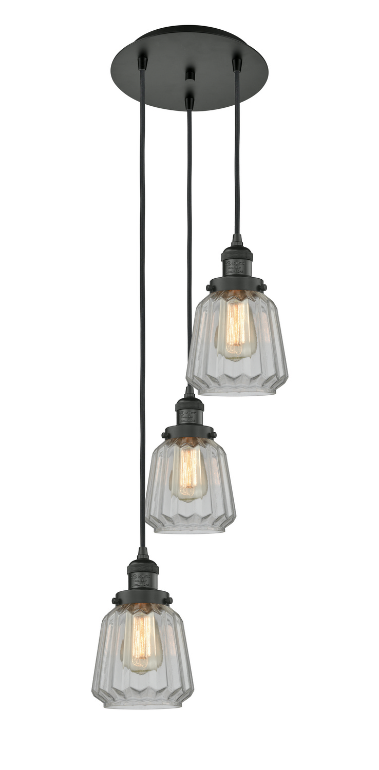 Three Light Pendant by Innovations - Franklin Restoration Collection, Matte Black Finish - 113F-3P-BK-G142