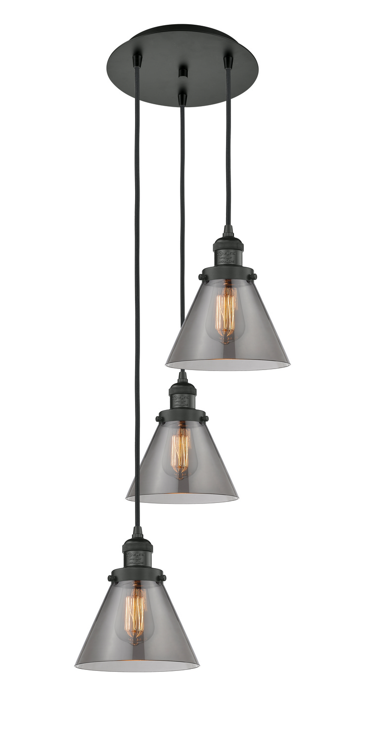 Three Light Pendant by Innovations - Franklin Restoration Collection, Matte Black Finish - 113F-3P-BK-G43