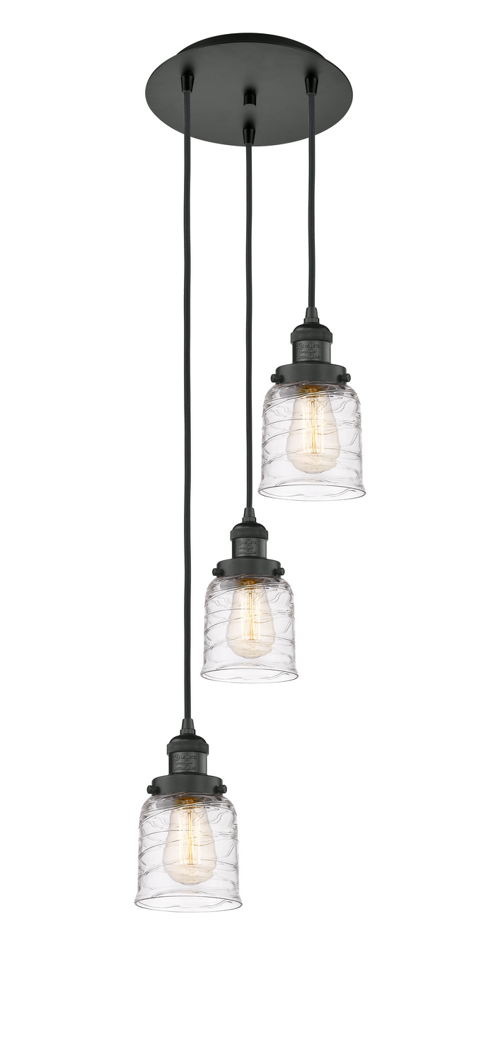 Three Light Pendant by Innovations - Franklin Restoration Collection, Matte Black Finish - 113F-3P-BK-G513
