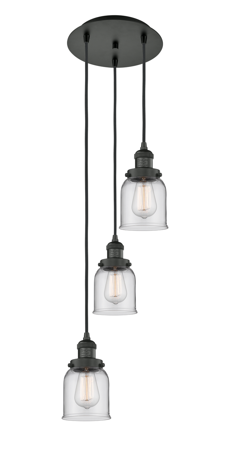Three Light Pendant by Innovations - Franklin Restoration Collection, Matte Black Finish - 113F-3P-BK-G52