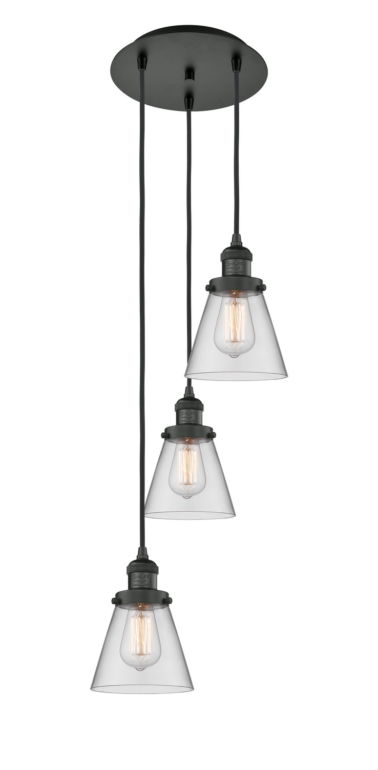 Three Light Pendant by Innovations - Franklin Restoration Collection, Matte Black Finish - 113F-3P-BK-G62
