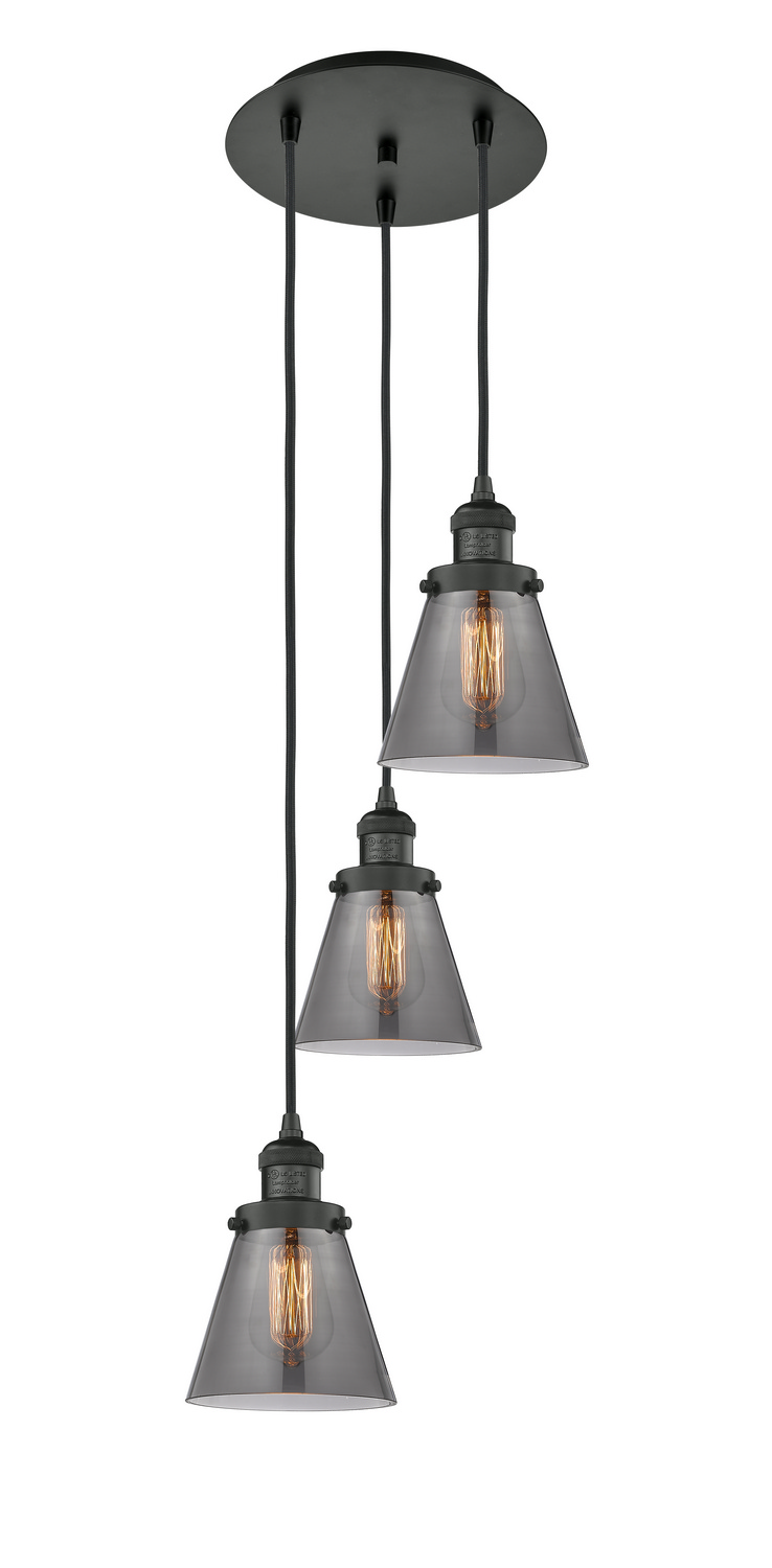 Three Light Pendant by Innovations - Franklin Restoration Collection, Matte Black Finish - 113F-3P-BK-G63