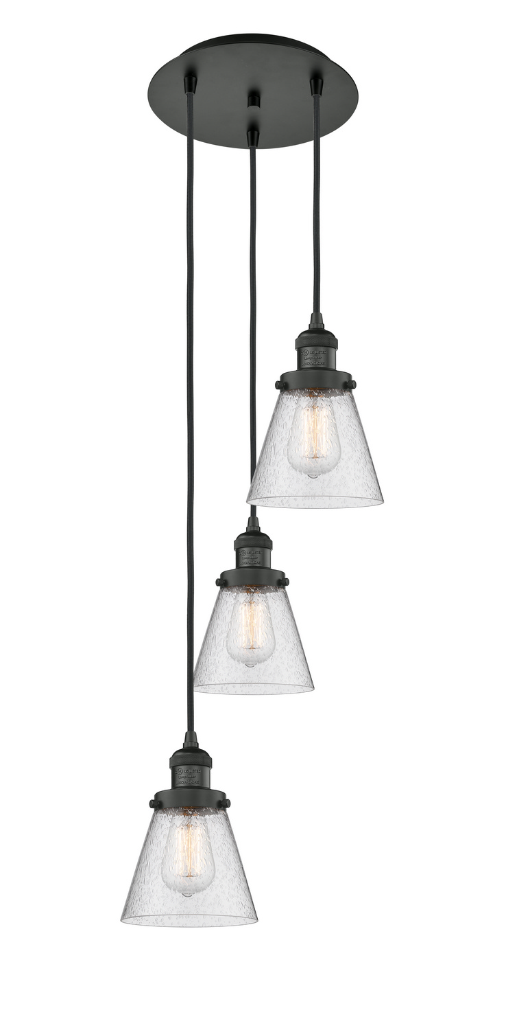 Three Light Pendant by Innovations - Franklin Restoration Collection, Matte Black Finish - 113F-3P-BK-G64