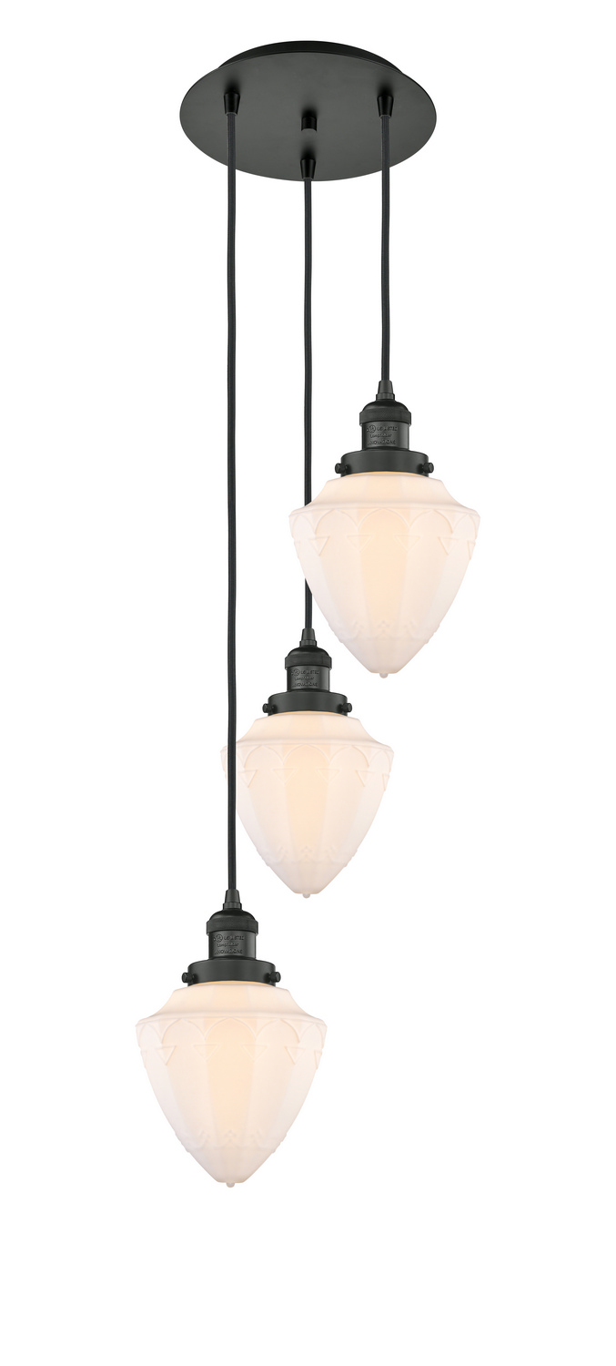 Three Light Pendant by Innovations - Franklin Restoration Collection, Matte Black Finish - 113F-3P-BK-G661-7