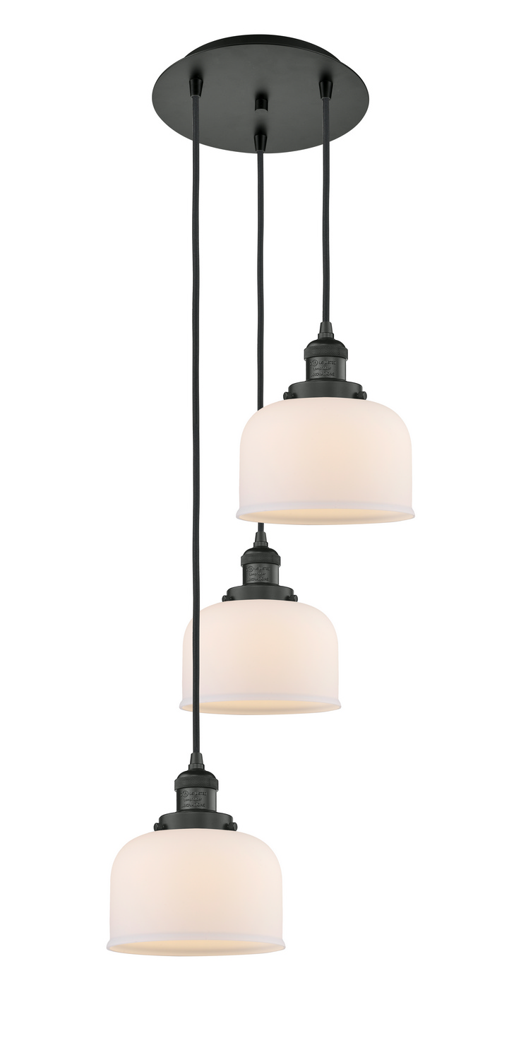 Three Light Pendant by Innovations - Franklin Restoration Collection, Matte Black Finish - 113F-3P-BK-G71