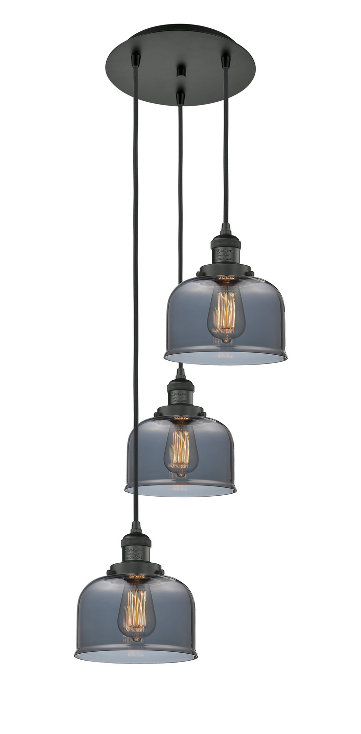 Three Light Pendant by Innovations - Franklin Restoration Collection, Matte Black Finish - 113F-3P-BK-G73
