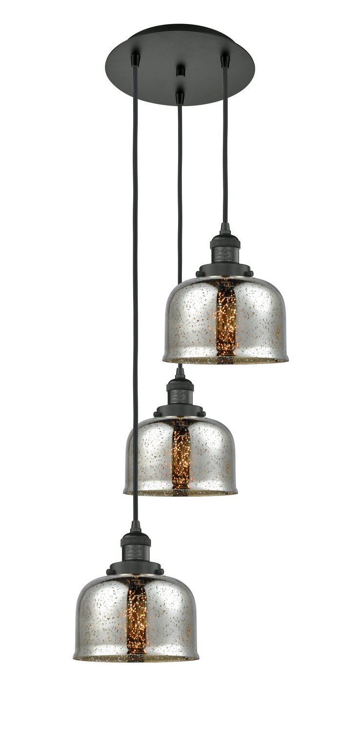 Three Light Pendant by Innovations - Franklin Restoration Collection, Matte Black Finish - 113F-3P-BK-G78