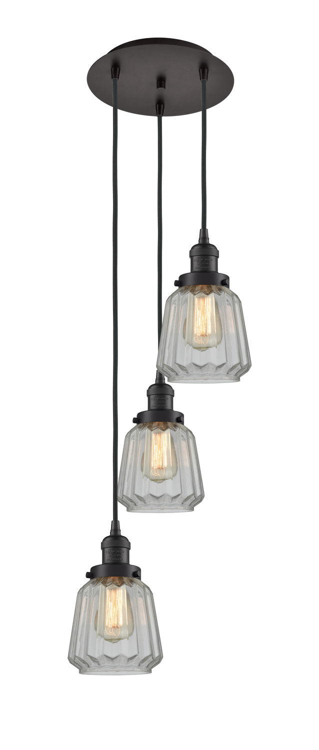 Three Light Pendant by Innovations - Franklin Restoration Collection, Oil Rubbed Bronze Finish - 113F-3P-OB-G142