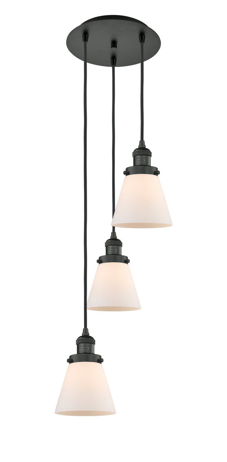 Three Light Pendant by Innovations - Franklin Restoration Collection, Matte Black Finish - 113F-3P-BK-G61