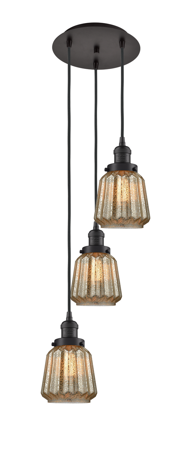 Three Light Pendant by Innovations - Franklin Restoration Collection, Oil Rubbed Bronze Finish - 113F-3P-OB-G146