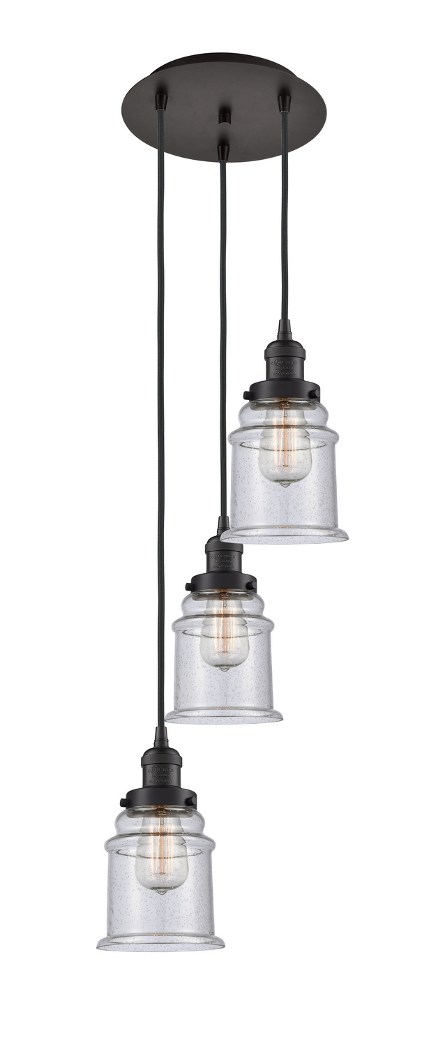 Three Light Pendant by Innovations - Franklin Restoration Collection, Oil Rubbed Bronze Finish - 113F-3P-OB-G184