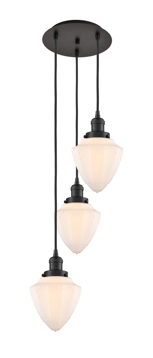 Three Light Pendant by Innovations - Franklin Restoration Collection, Oil Rubbed Bronze Finish - 113F-3P-OB-G661-7