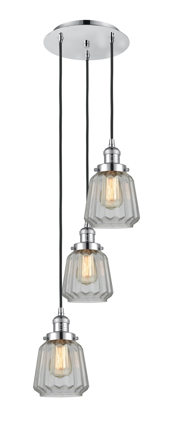 Three Light Pendant by Innovations - Franklin Restoration Collection, Polished Chrome Finish - 113F-3P-PC-G142