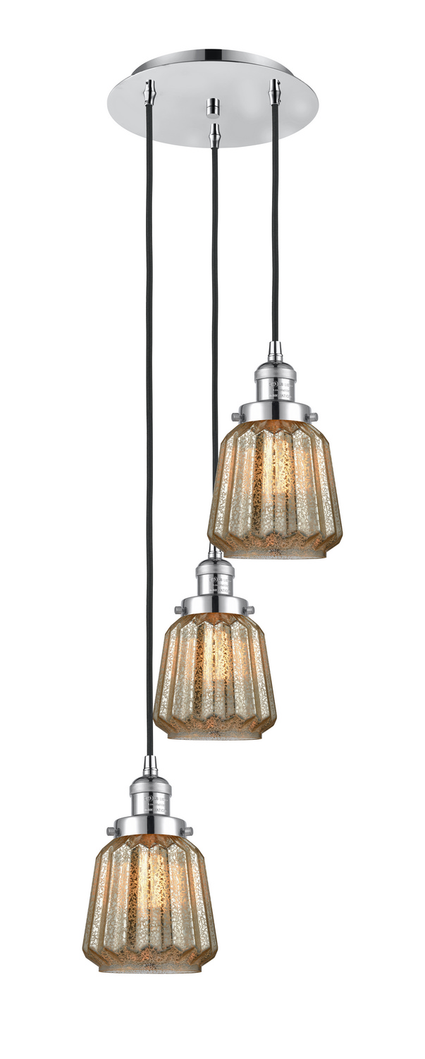 Three Light Pendant by Innovations - Franklin Restoration Collection, Polished Chrome Finish - 113F-3P-PC-G146