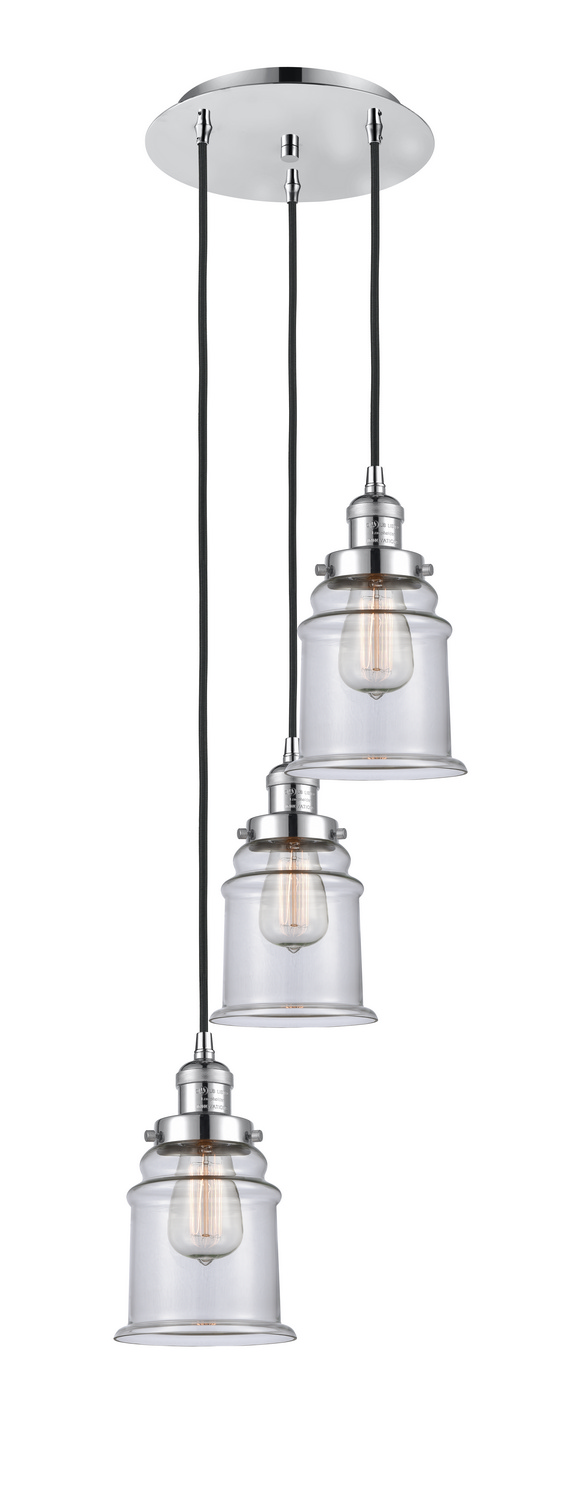 Three Light Pendant by Innovations - Franklin Restoration Collection, Polished Chrome Finish - 113F-3P-PC-G182