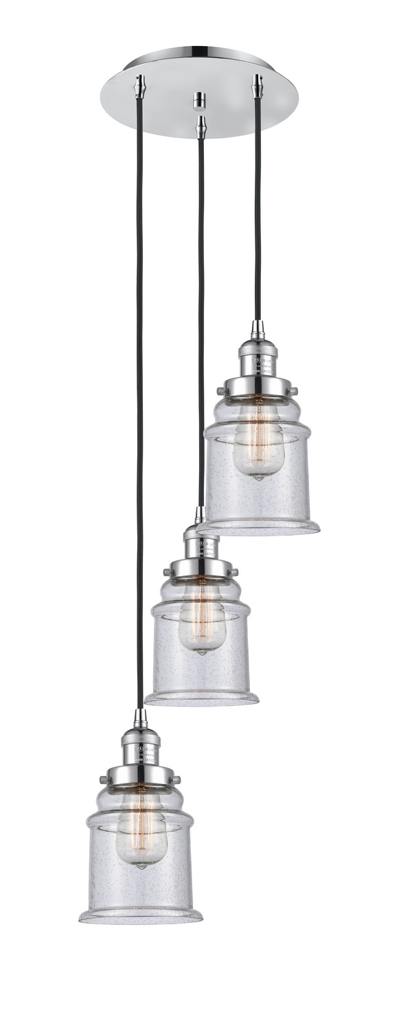 Three Light Pendant by Innovations - Franklin Restoration Collection, Polished Chrome Finish - 113F-3P-PC-G184