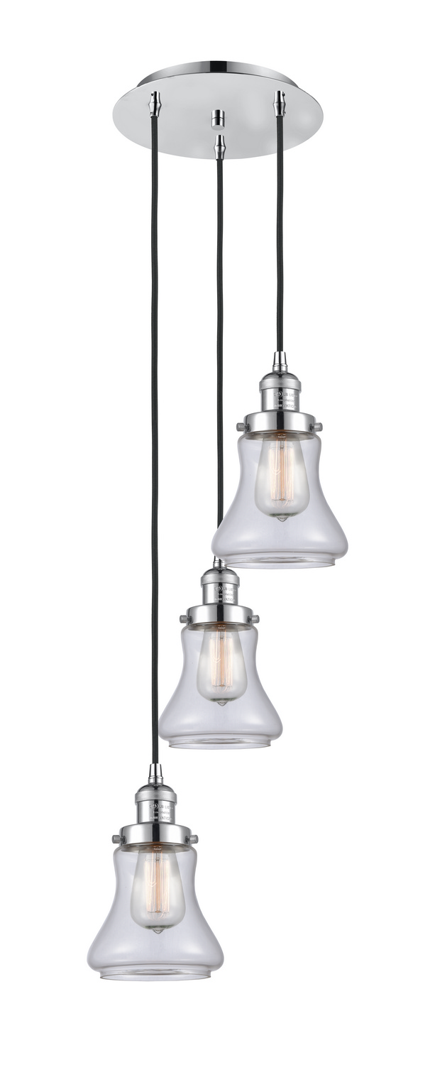 Three Light Pendant by Innovations - Franklin Restoration Collection, Polished Chrome Finish - 113F-3P-PC-G192