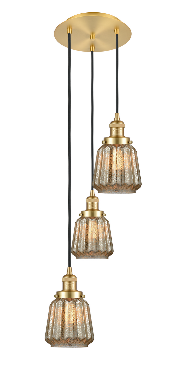 Three Light Pendant by Innovations - Franklin Restoration Collection, Satin Gold Finish - 113F-3P-SG-G146