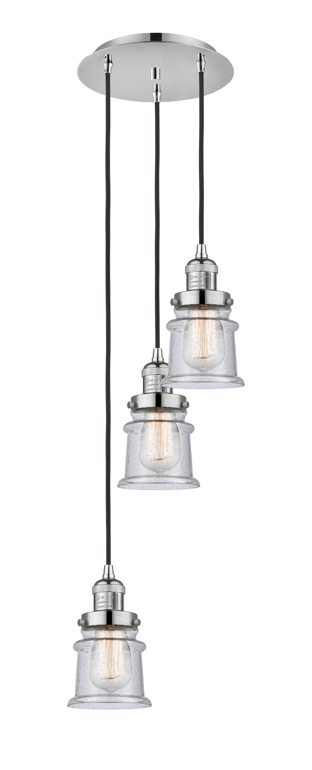 Three Light Pendant by Innovations - Franklin Restoration Collection, Polished Nickel Finish - 113F-3P-PN-G184S
