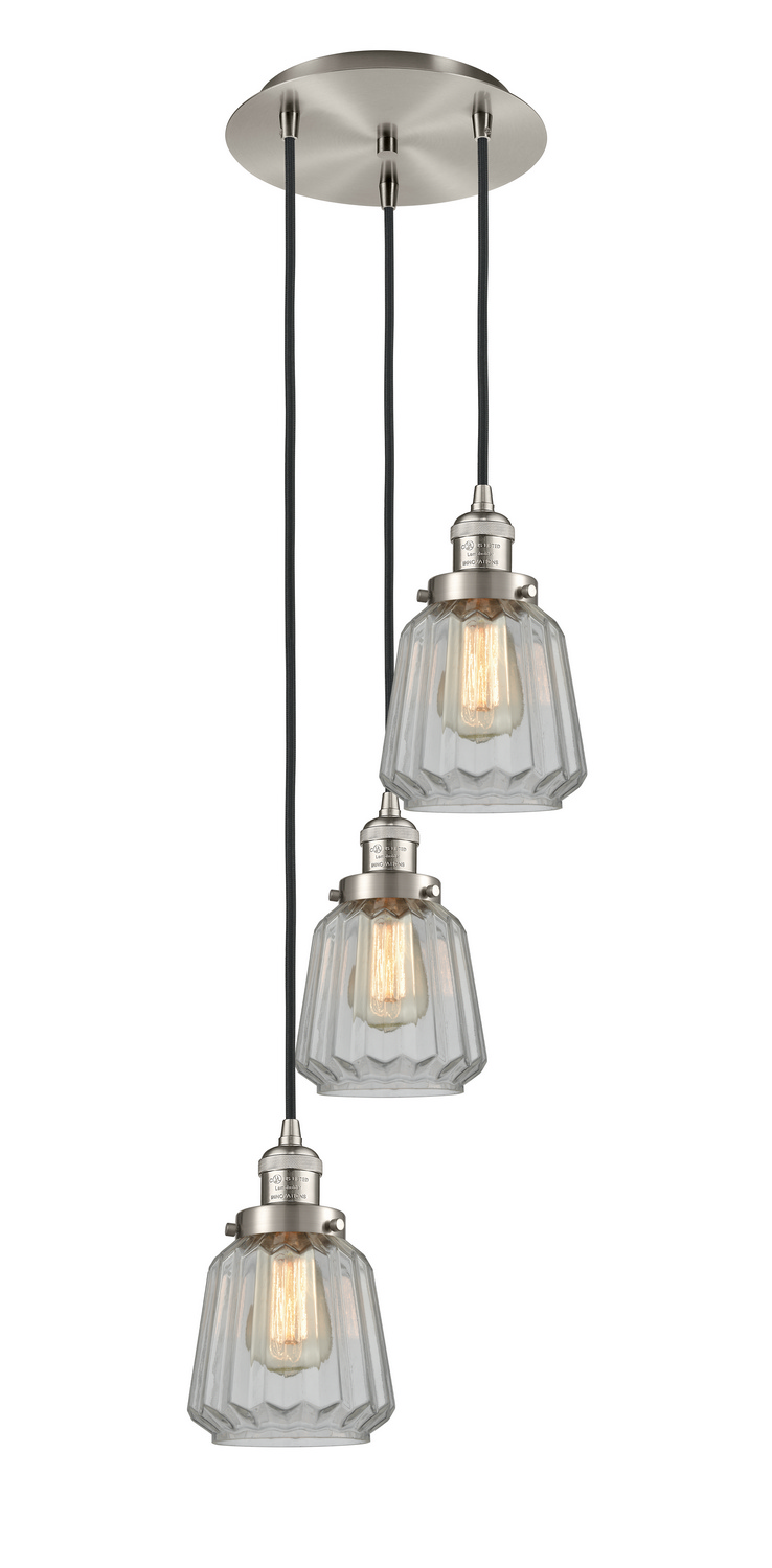 Three Light Pendant by Innovations - Franklin Restoration Collection, Brushed Satin Nickel Finish - 113F-3P-SN-G142