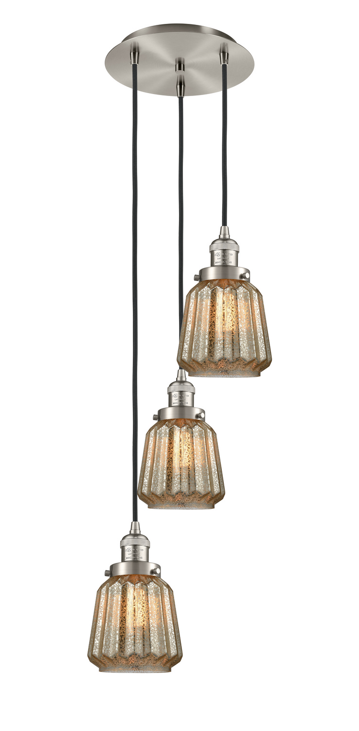 Three Light Pendant by Innovations - Franklin Restoration Collection, Brushed Satin Nickel Finish - 113F-3P-SN-G146
