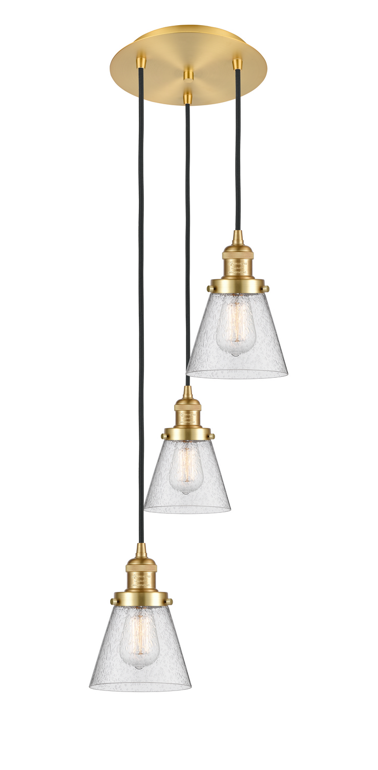 Three Light Pendant by Innovations - Franklin Restoration Collection, Satin Gold Finish - 113F-3P-SG-G64