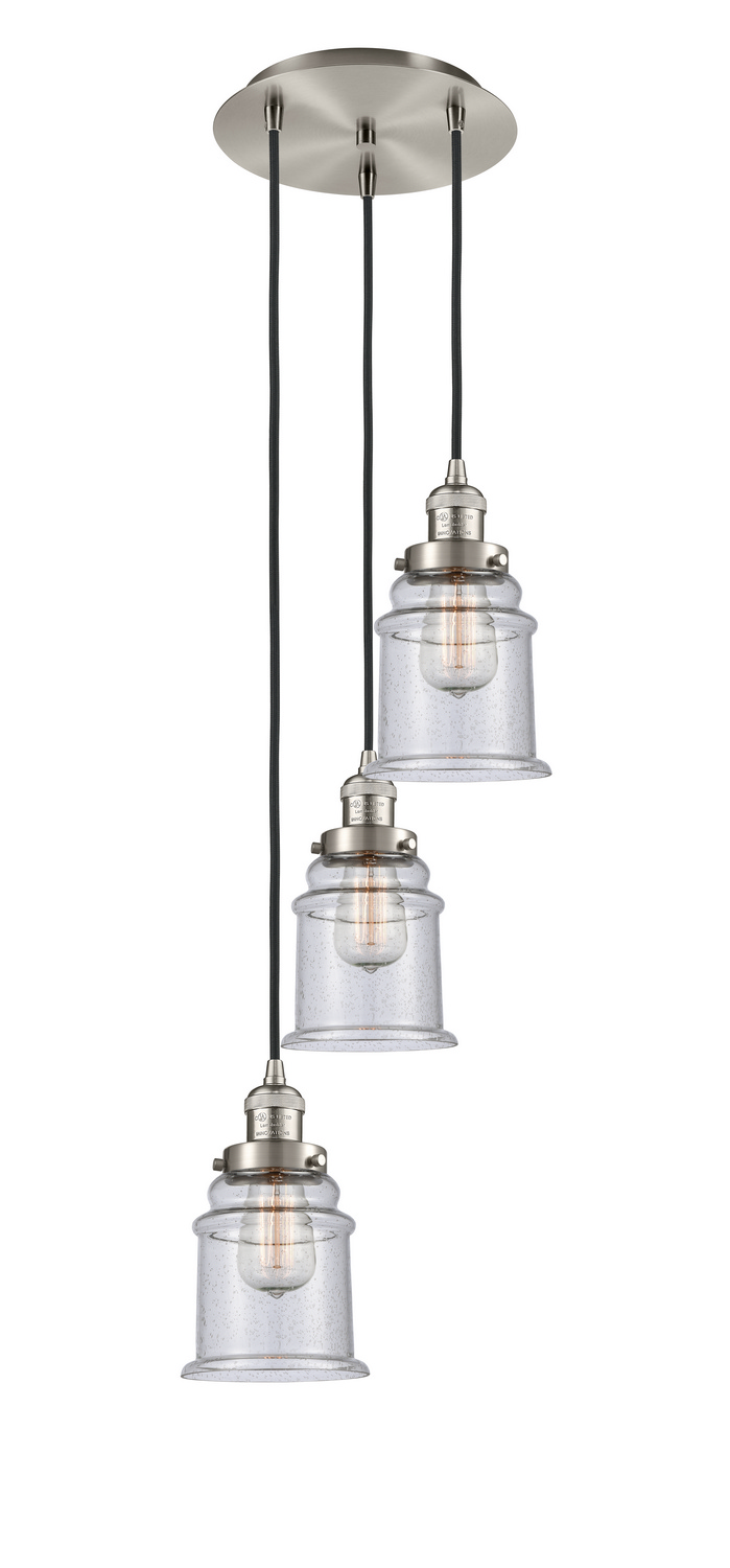 Three Light Pendant by Innovations - Franklin Restoration Collection, Brushed Satin Nickel Finish - 113F-3P-SN-G184