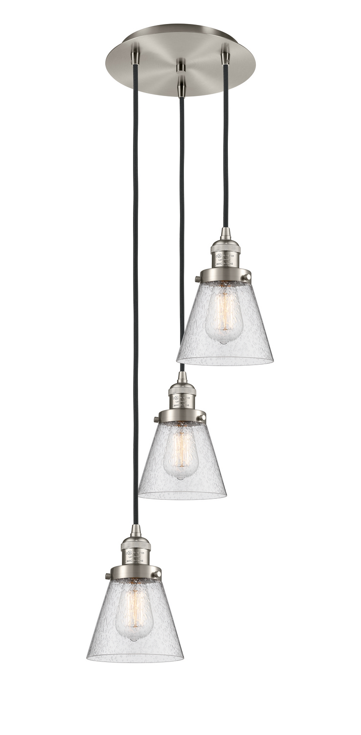 Three Light Pendant by Innovations - Franklin Restoration Collection, Brushed Satin Nickel Finish - 113F-3P-SN-G64