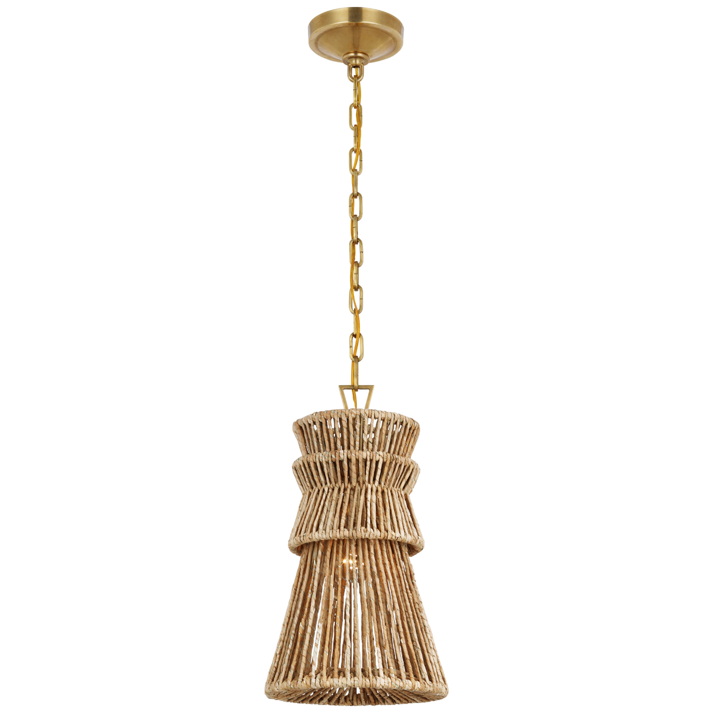 Visual Comfort Signature Antigua LED Pendant in Antique-Burnished Brass and Natural Abaca - CHC 5020AB/NAB