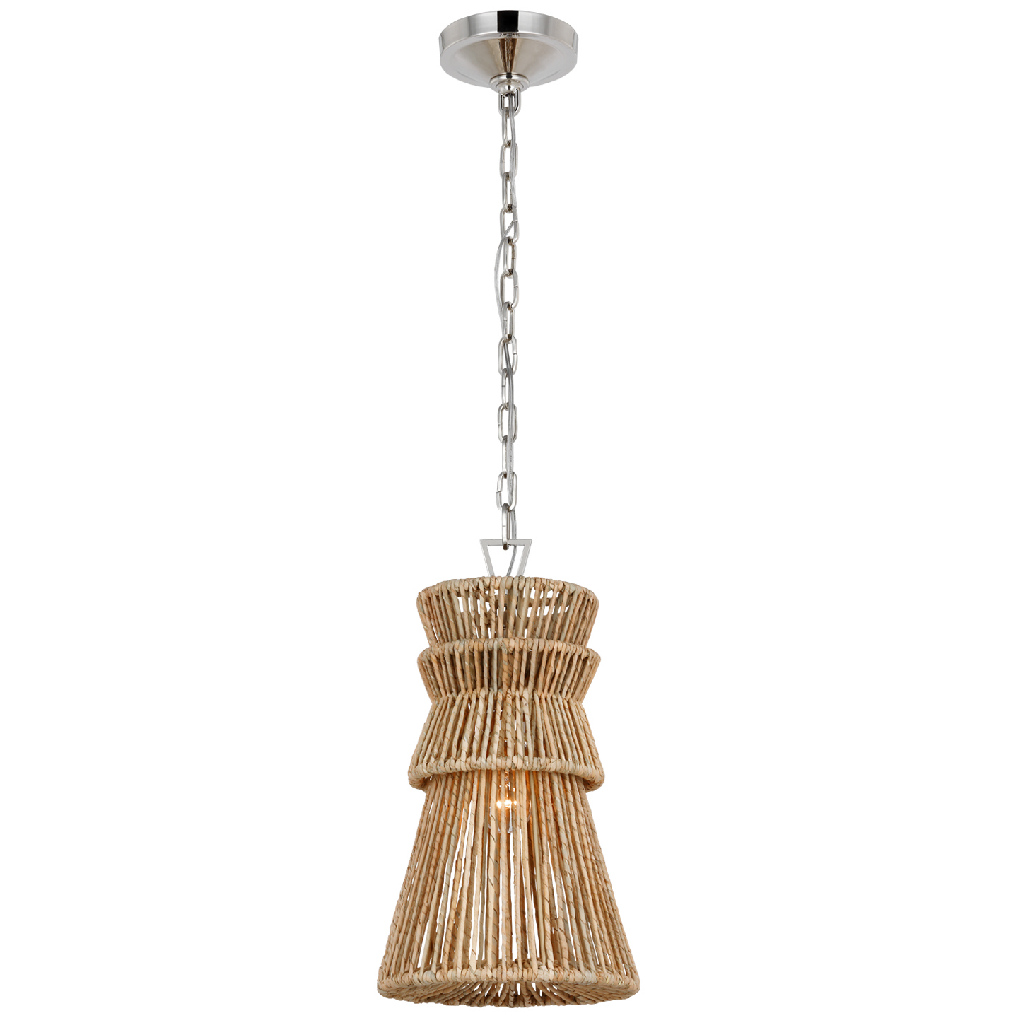 Visual Comfort Signature Antigua LED Pendant in Polished Nickel and Natural Abaca - CHC 5020PN/NAB