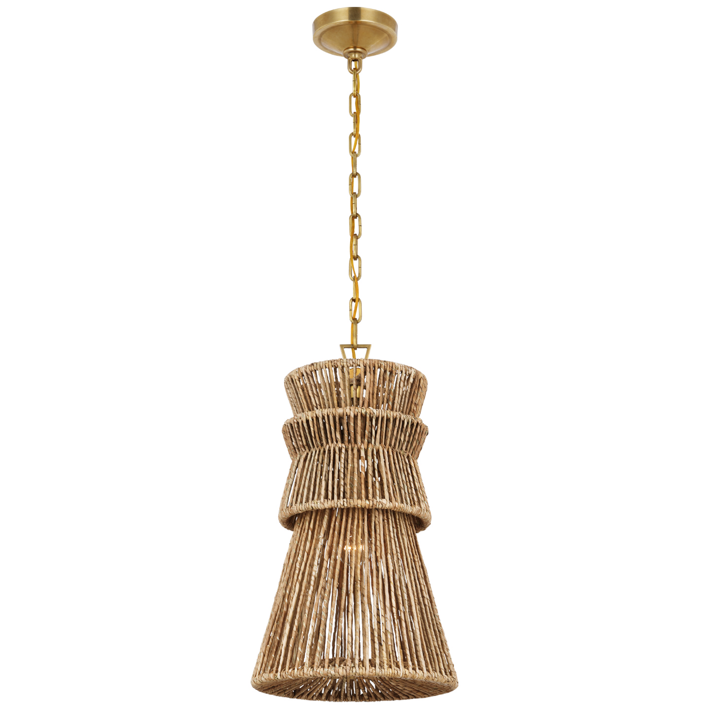 Visual Comfort Signature Antigua LED Pendant in Antique-Burnished Brass and Natural Abaca - CHC 5021AB/NAB