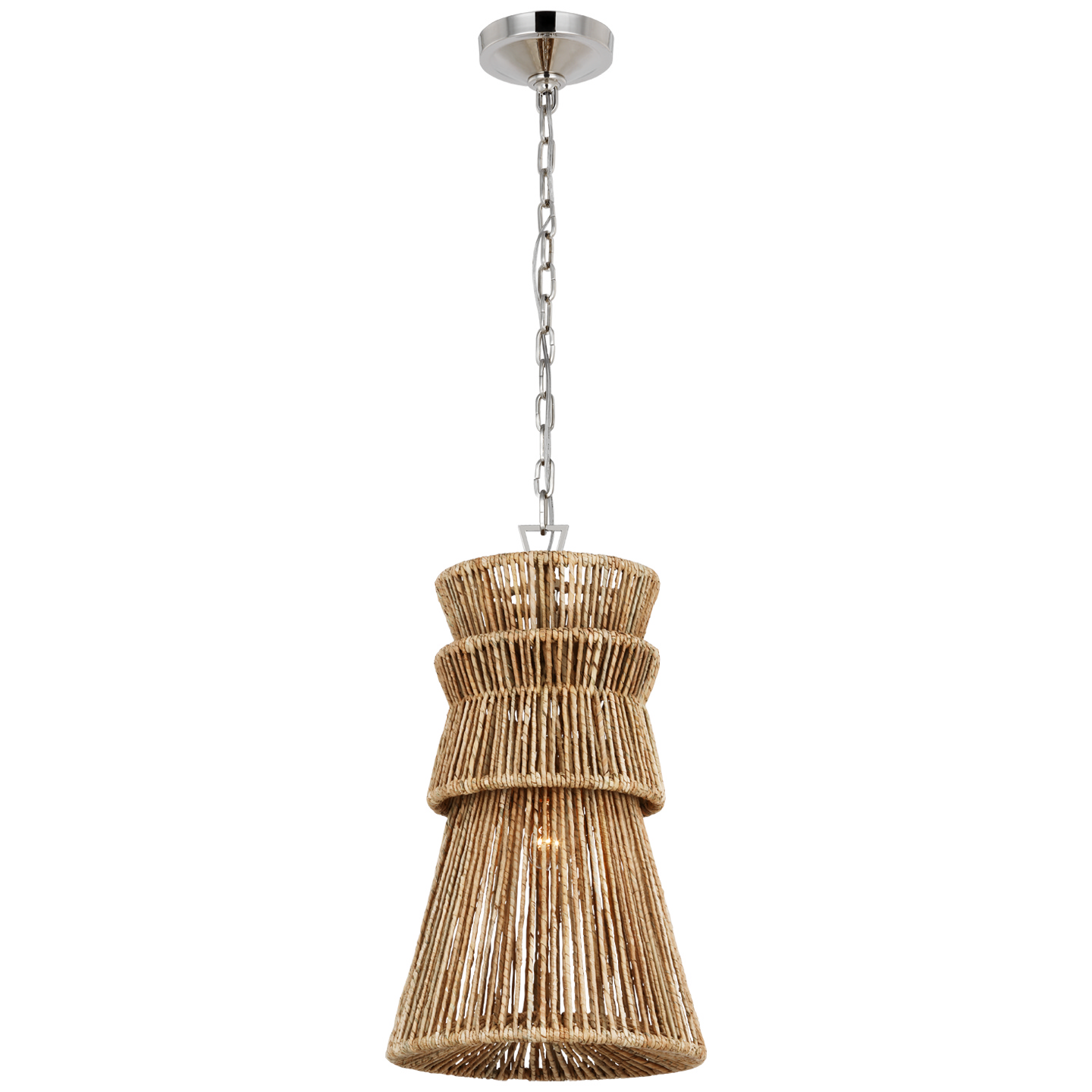 Visual Comfort Signature Antigua LED Pendant in Polished Nickel and Natural Abaca - CHC 5021PN/NAB