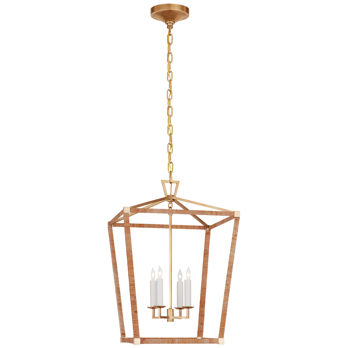 Visual Comfort Signature Darlana Wrapped LED Lantern in Antique-Burnished Brass and Natural Rattan - CHC 5877AB/NRT