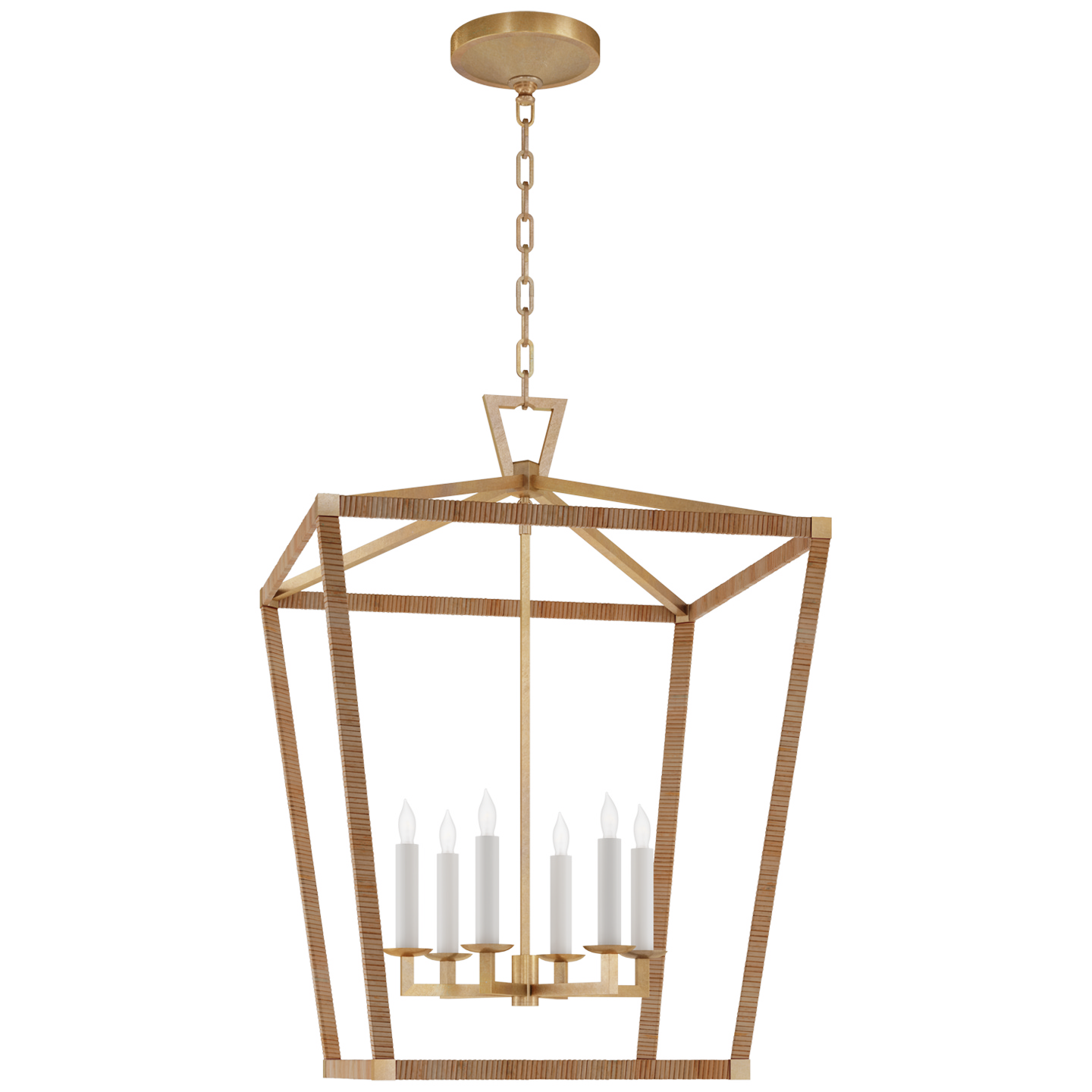 Visual Comfort Signature Darlana Wrapped LED Lantern in Antique-Burnished Brass and Natural Rattan - CHC 5879AB/NRT