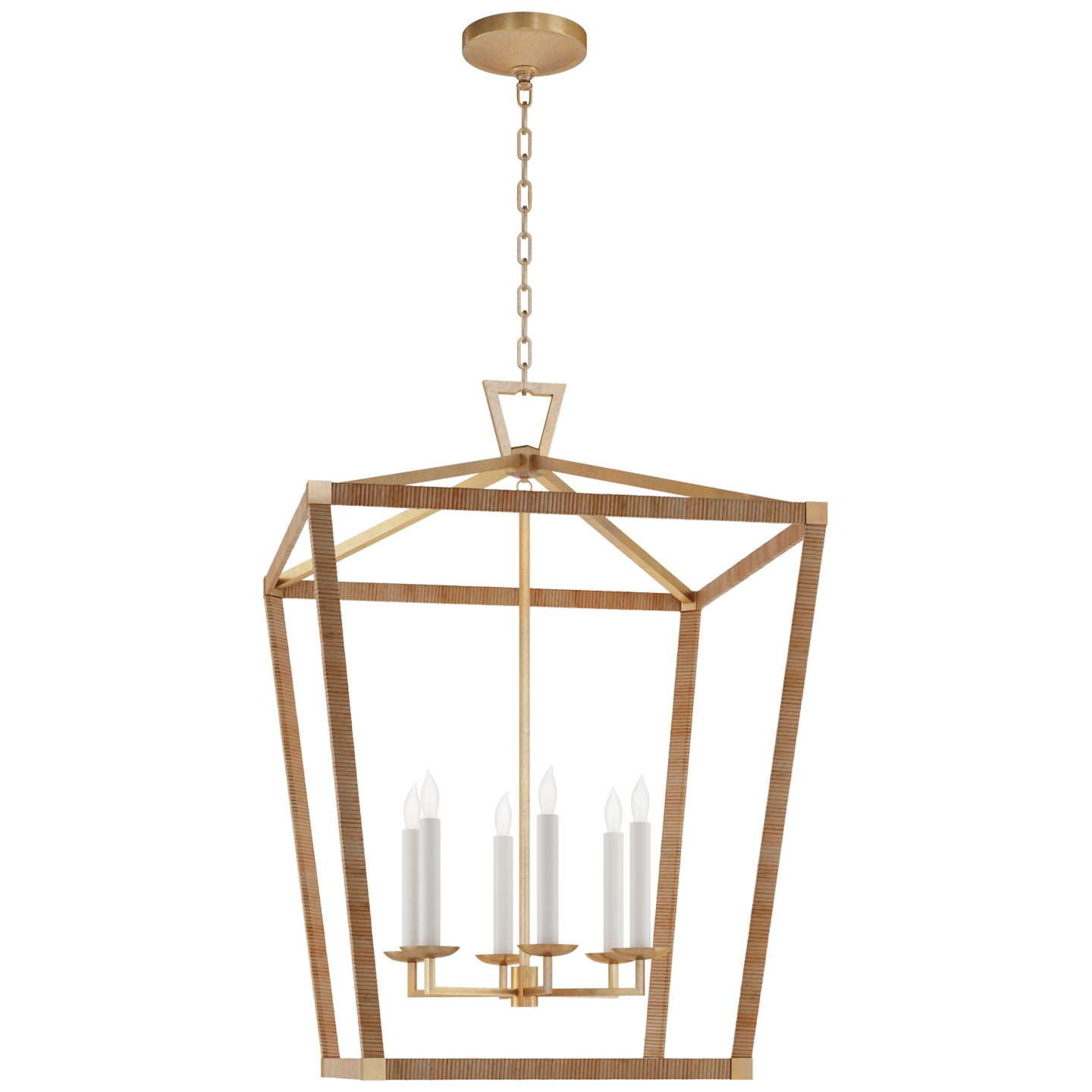 Visual Comfort Signature Darlana Wrapped LED Lantern in Antique-Burnished Brass and Natural Rattan - CHC 5881AB/NRT