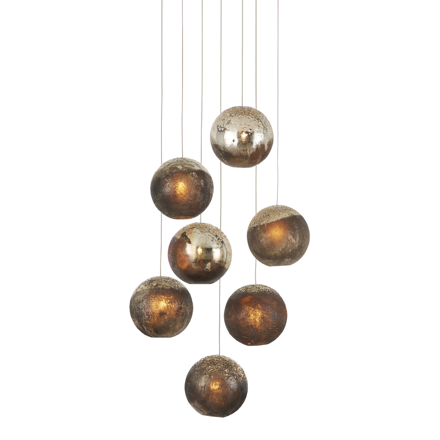 Currey & Company 9000-1014 Pathos 7 Light 16 inch Antique Silver Leaf Multi-Drop Pendant Ceiling Light