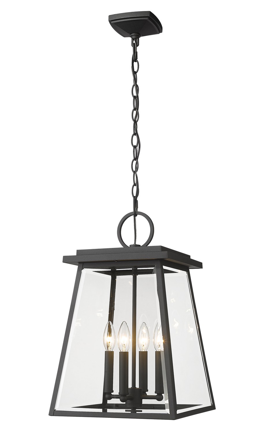 Four Light Outdoor Chain Mount Ceiling Fixture by Z-Lite - Broughton Collection, Black Finish - 521CHB-BK
