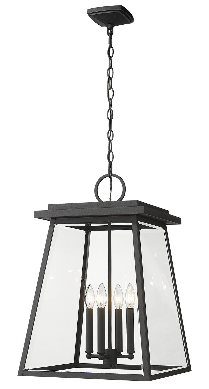 Four Light Outdoor Chain Mount Ceiling Fixture by Z-Lite - Broughton Collection, Black Finish - 521CHXL-BK