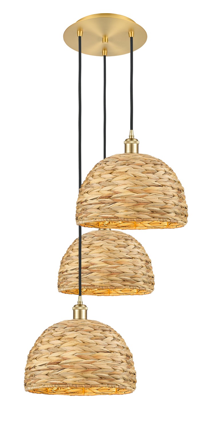 Three Light Pendant by Innovations - Ballston Collection, Satin Gold Finish - 113B-3P-SG-RBD-12-NAT