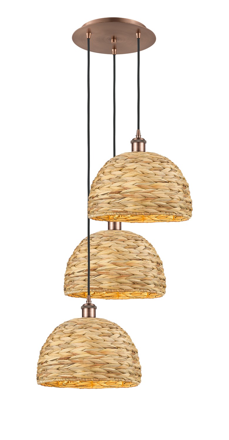 Three Light Pendant by Innovations - Ballston Collection, Antique Copper Finish - 113B-3P-AC-RBD-12-NAT