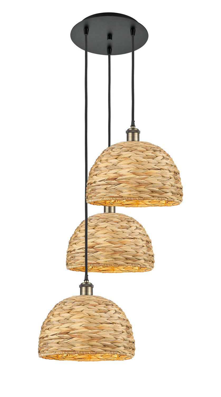 Three Light Pendant by Innovations - Ballston Collection, Black Antique Brass Finish - 113B-3P-BAB-RBD-12-NAT