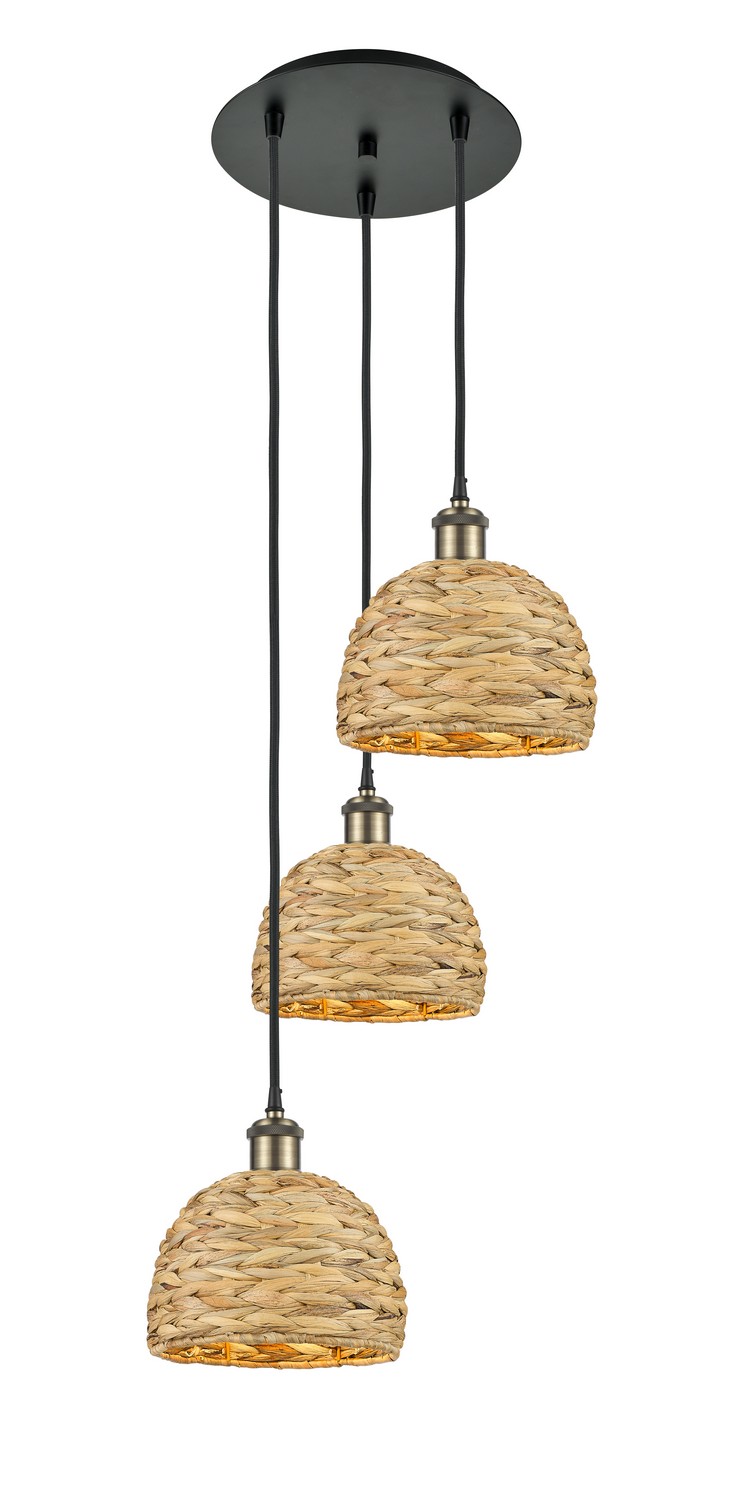 Three Light Pendant by Innovations - Ballston Collection, Black Antique Brass Finish - 113B-3P-BAB-RBD-8-NAT