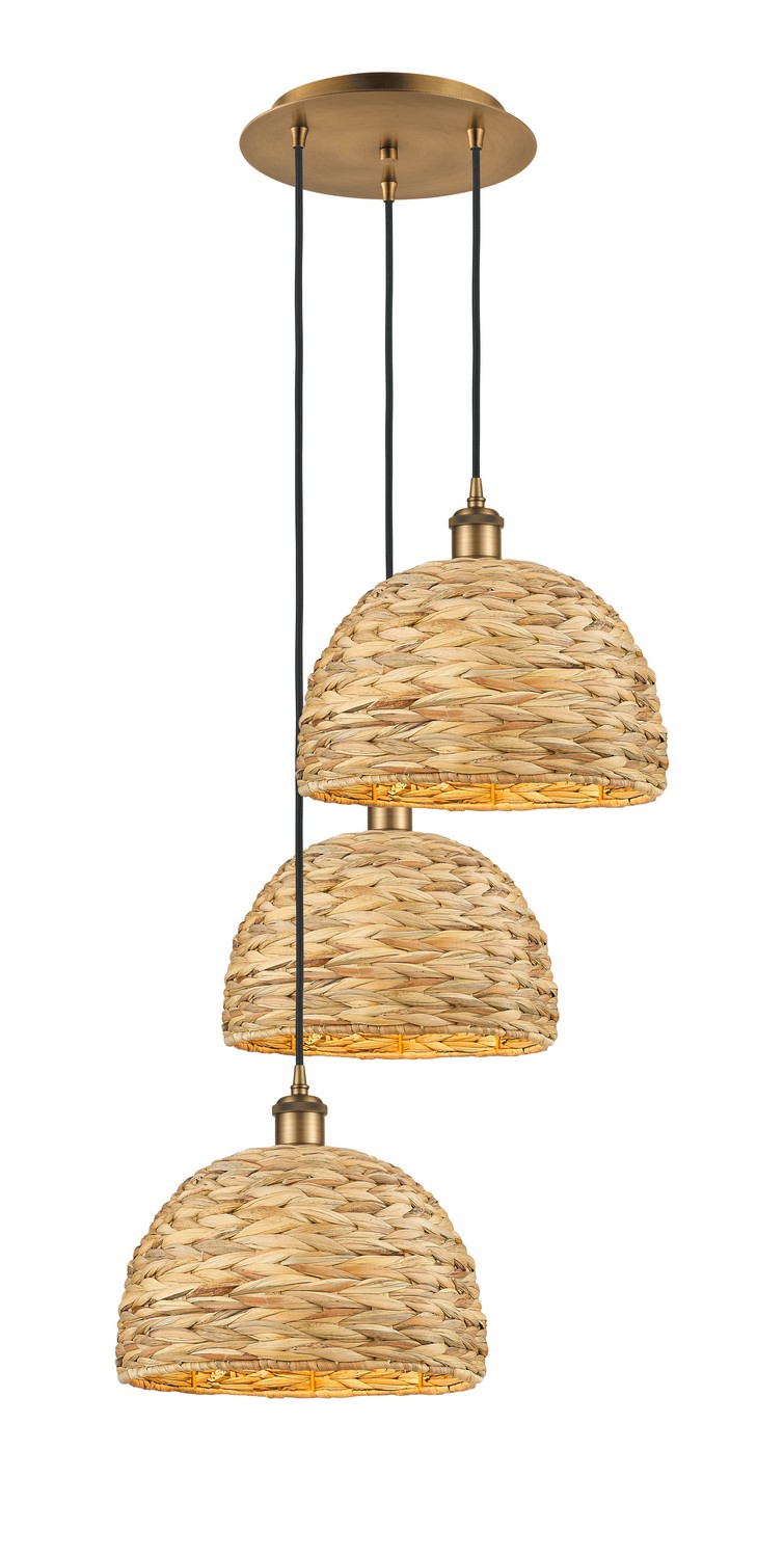 Three Light Pendant by Innovations - Ballston Collection, Brushed Brass Finish - 113B-3P-BB-RBD-12-NAT