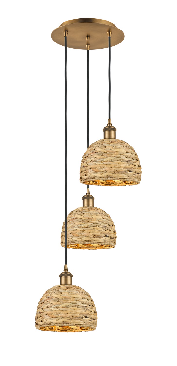 Three Light Pendant by Innovations - Ballston Collection, Brushed Brass Finish - 113B-3P-BB-RBD-8-NAT