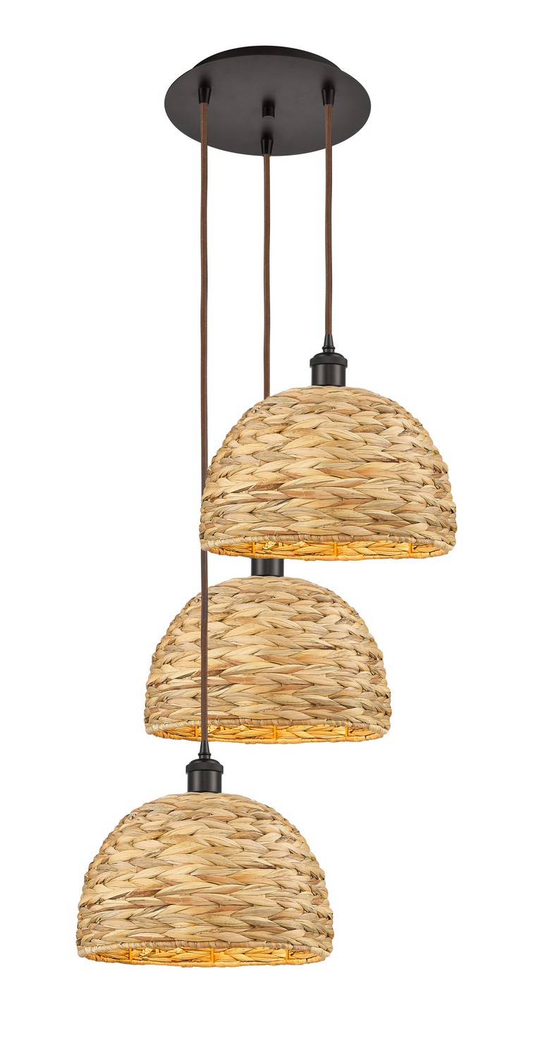 Three Light Pendant by Innovations - Ballston Collection, Oil Rubbed Bronze Finish - 113B-3P-OB-RBD-12-NAT