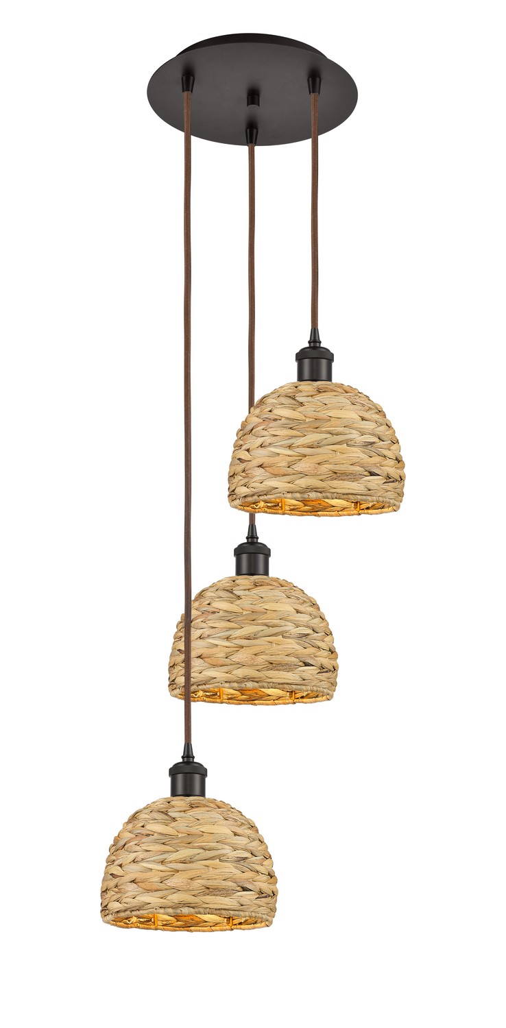 Three Light Pendant by Innovations - Ballston Collection, Oil Rubbed Bronze Finish - 113B-3P-OB-RBD-8-NAT